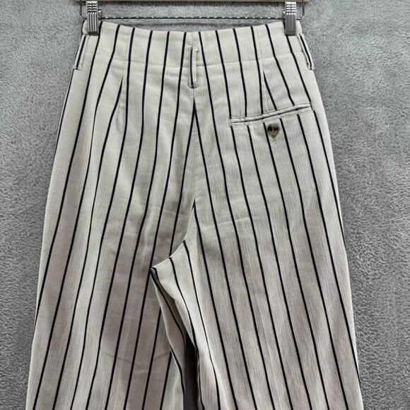 Peserico Pants Women EU38 Ivory Brown Pinstriped Cotton Trouser Leg High Rise - Picture 8 of 16